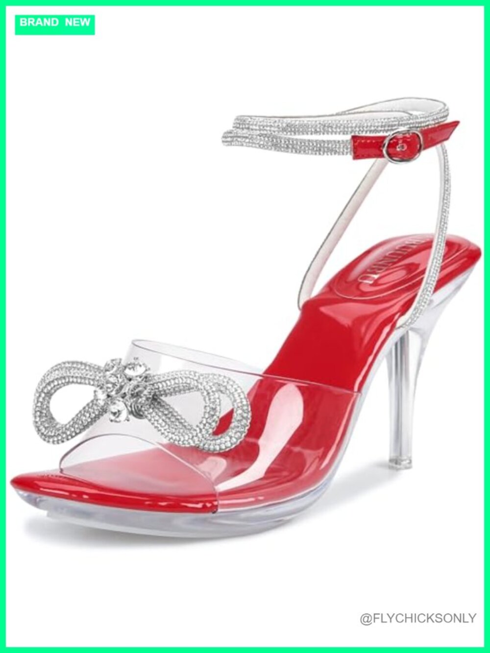 Clear Rhinestone Bow Heeled Sandals Ankle Strap Platform High Heel